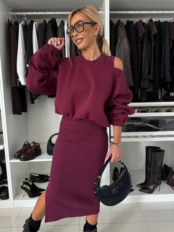 Kurze Strickweste und langer Rock – Damen-Set