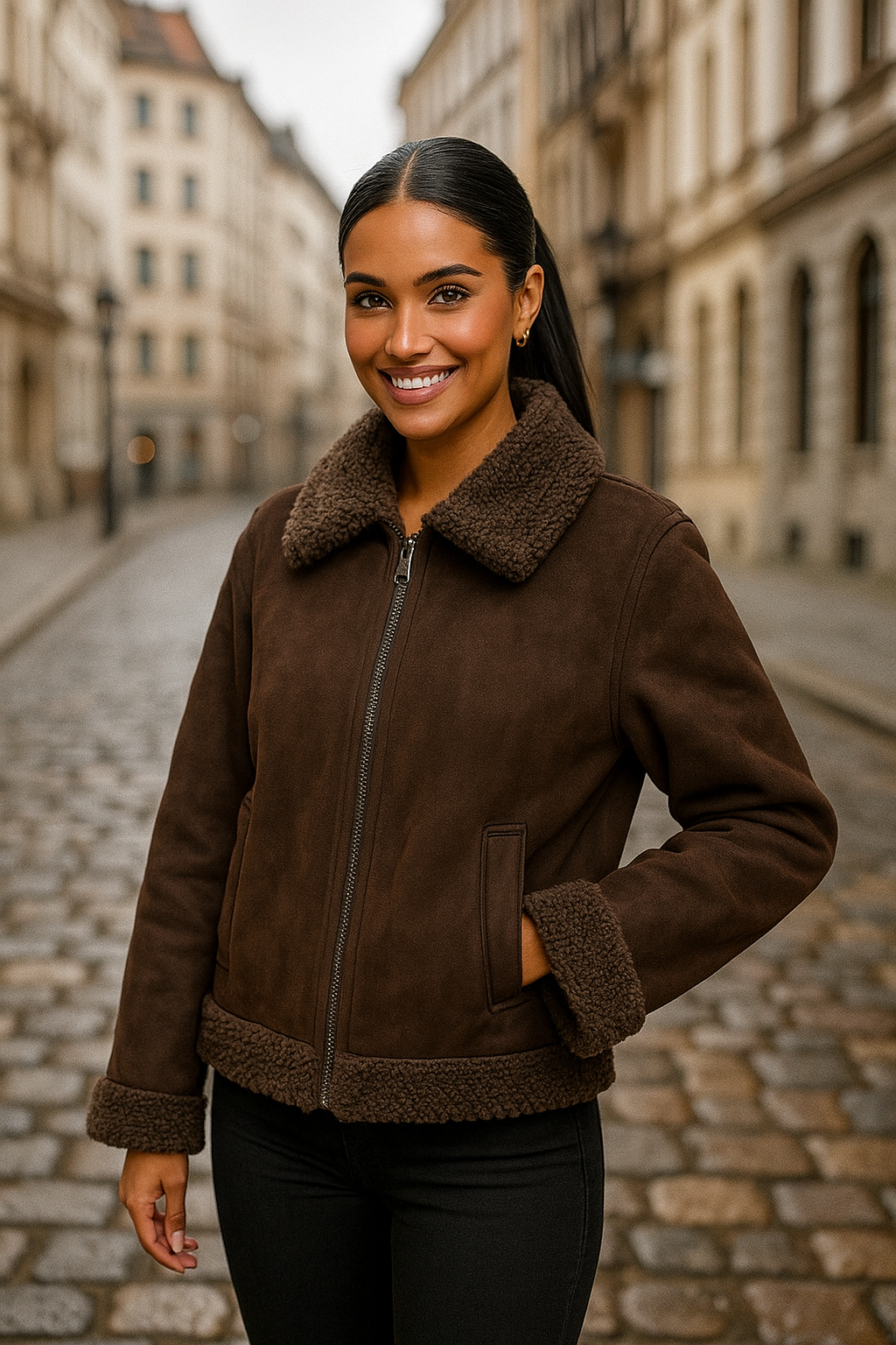 Luxuriöse Damen Winterjacke mit Sherpa-Fleece-Warm & Stilvoll