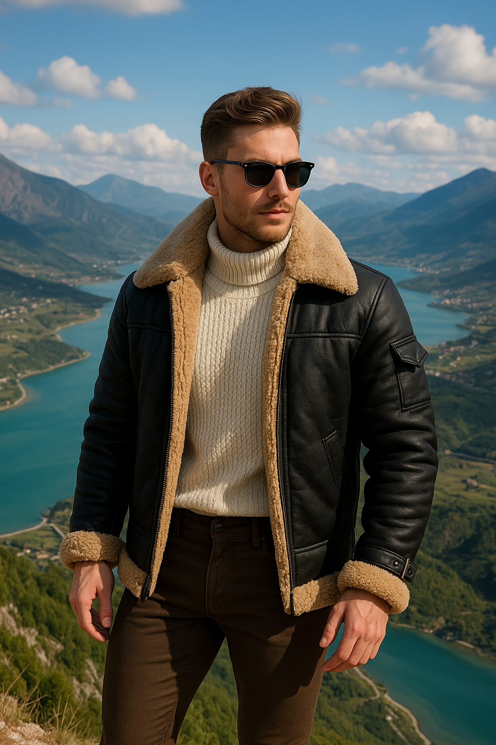 Herren-Warmjacke aus Kunstleder mit Fellfutter)