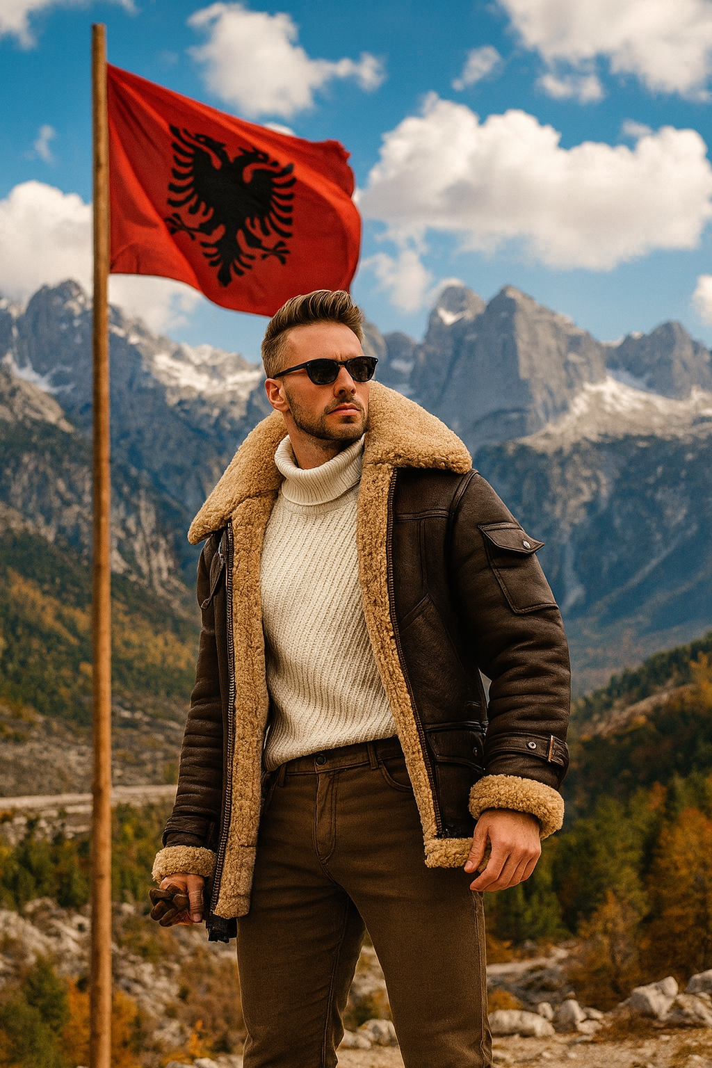 Herren-Warmjacke aus Kunstleder mit Fellfutter)