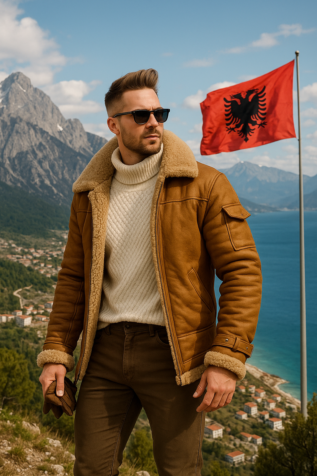 Herren-Warmjacke aus Kunstleder mit Fellfutter)