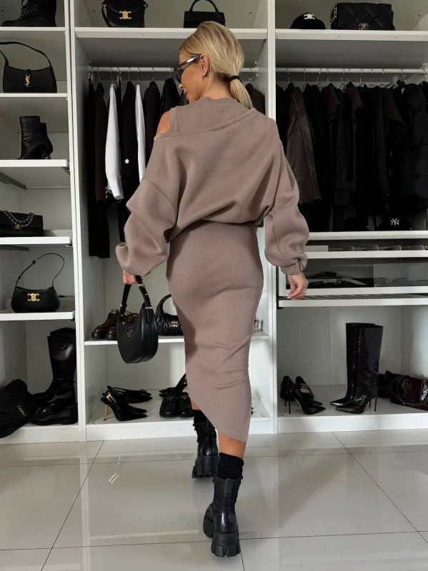 Kurze Strickweste und langer Rock – Damen-Set